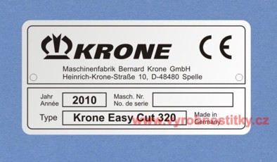 Výrobní štítek KRONE