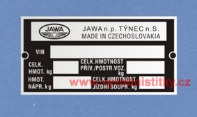 Výrobní štítek JAWA 350-638 čistý