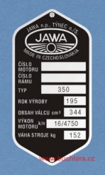 Výrobní štítek Jawa 350-354