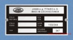 Výrobní štítek Jawa 350 - 634 hm. 347