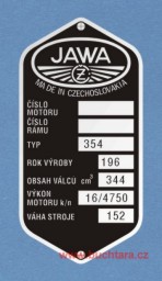Výrobní štítek JAWA-ČZ 350-354_bez Týnce rv 196