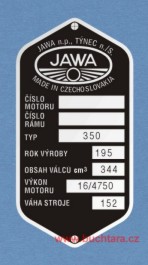 Výrobní štítek Jawa 350