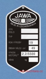 Výrobní štítek Jawa 20 bez čísla - výkon 2,2