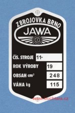 Výrobní štítek Jawa - pérák Zbrojovka