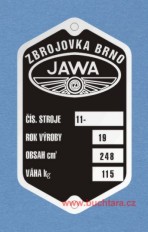 Výrobní štítek Jawa 250 - pérák 