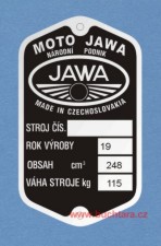 Výrobní štítek Jawa 250 - pérák
