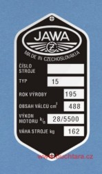 Výrobní štítek Jawa 500 OHC - 02 váha 162 kg