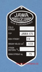 Výrobní štítek Jawa ČZ - 175, váha 75