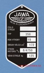 Výrobní štítek Jawa ČZ - 356 - váha 125 kg