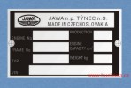 Výrobní štítek Jawa Týnec - anglický.