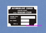 Výrobní štítek Škoda karoserie KVASINY