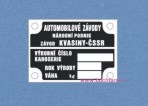 Výrobní štítek Škoda karoserie KVASINY