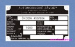 Výrobní štítek Škoda 450