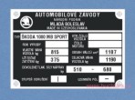 Výrobní štítek Škoda 1000MB SPORT