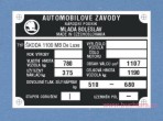 Výrobní štítek Škoda 1100MB De Luxe