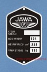 Výrobní štítek JAWA ČZ pérák 115 kg