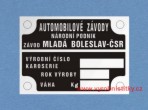 Výrobní štítek malý - Škoda Octavia závod MLADÁ BOLESLAV