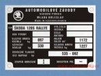 Výrobní štítek Škoda 120S RALLYE - hmota 897 kg