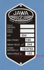 Výrobní štítek JAWA-ČZ 350-354 bez Týnce r.v. 195