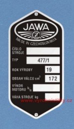 Výrobní štítek JAWA ČZ-175 typ 477/1