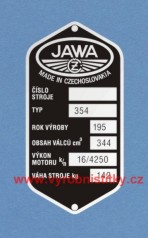 Výrobní štítek JAWA ČZ-354 váha 142