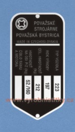 Výrobní štítek JAWA 223 Mustang typ 223.200 rv 197 hm 212