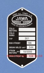 Výrobní štítek JAWA 350 typ 361