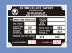 Výrobní štítek Škoda 1000 MB De Luxe váha 797 kg