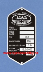 Výrobní štítek JAWA 350 361 rv 196. TÝNEC váha 153