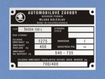 Výrobní štítek Škoda 120 L hmotnost 1275, 700-400