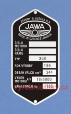 Výrobní štítek JAWA 350-360-9května váha 150
