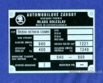 Výrobní štítek Škoda Octavia Combi 