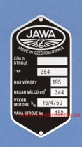Výrobní štítek JAWA ČZ-354 váha 152
