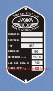 Výrobní štítek JAWA-ČZ 559 německý