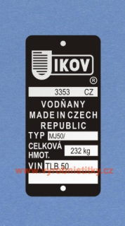 Výrobní štítek JIKOV