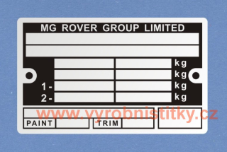 Výrobní štítek ROVER GROUP LIMITED 90 x 55