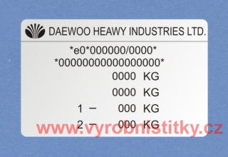 Výrobní štítek DAEWOO MATIZ pro tisk