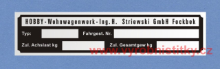 Výrobní štítek HOBBY Ing.H.Striewski