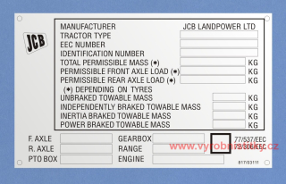 Výrobní štítek JCB LANDOPOWER LTD