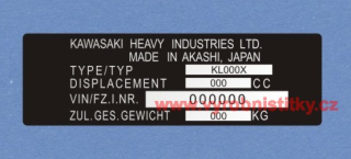 Výrobní štítek KAWASAKI KL Alu folie