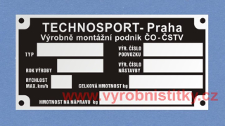 Výrobní štítek TECHNOSPORT - krátké VIN