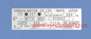 Výrobní štítek YAMAHA IWATA JAPAN typ 3DT