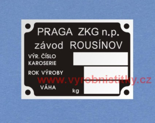 Výrobní štítek PRAGA ZKG