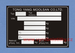 Výrobní štítek TONG YANG MOOLSAN pro ražbu čísel