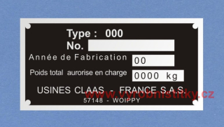 Výrobní štítek CLAAS FRANCE