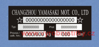 Výrobní štítek CHANGZHOU YAMASAKI - hmotnosti Al folie pro tisk čísel