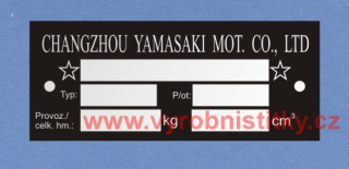 Výrobní štítek CHANGZHOU YAMASAKI - Typ a výkon pro ražbu čísel