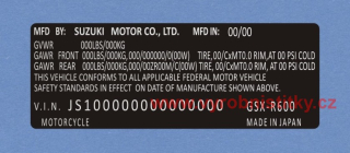 Výrobní štítek SUZUKI MOTOR R600 plast