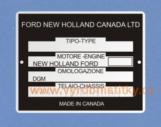 Výrobní štítek FORD NEW HOLLAND CANADA LTD