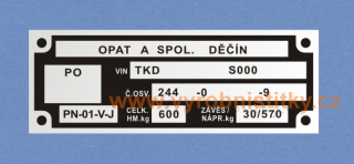 Výrobní štítek OPAT A SPOL